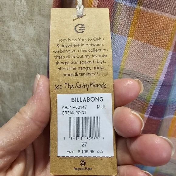 NWT Billabong The Salty Blonde Break Point Cropped Linen Blend Plaid Pants - Picture 8 of 11